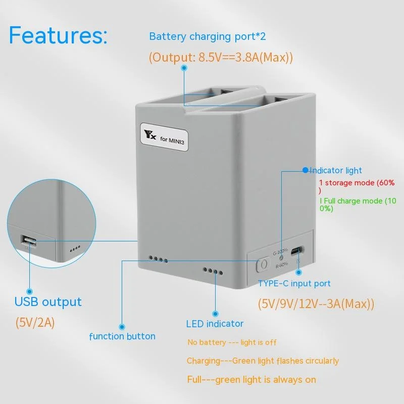 DJI 미니 4 프로 미니 3 프로용 디지털 디스플레이 스크린 USB 충전기, 충전 허브, 차량용 충전기, 스마트 배터리, 보모 고속 충전