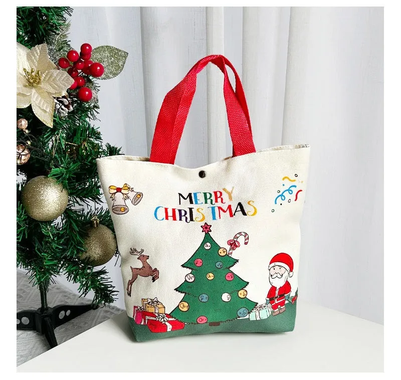 Tkaninowa torba na prezenty świąteczne Apple Canvas Bag Christmas Eve Tote Bag Apple Candy Handbag Felize Navidad Joy 2025 Noel Party Supplies