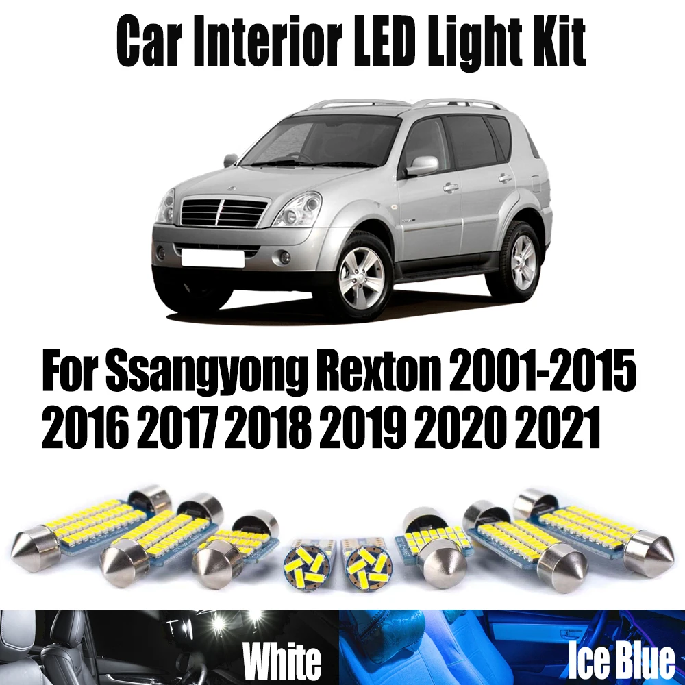 

Canbus для Ssangyong Rexton 2001-2016 2017 2018 2019 2020 2021 автомобильная лампа номерного знака светодиодный комплект внутреннего потолочного освещения с картой купола