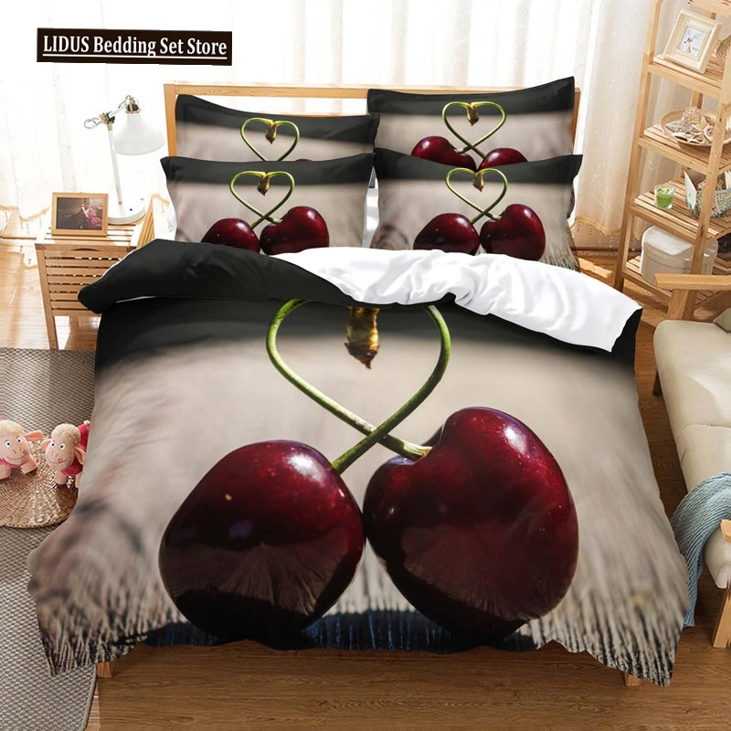 

Fruit Duvet Cover Set 3D Print Fresh Lemon Orange Strawberry Cherry King Queen For Kids Boys Girls Teens Polyester Bedding Set