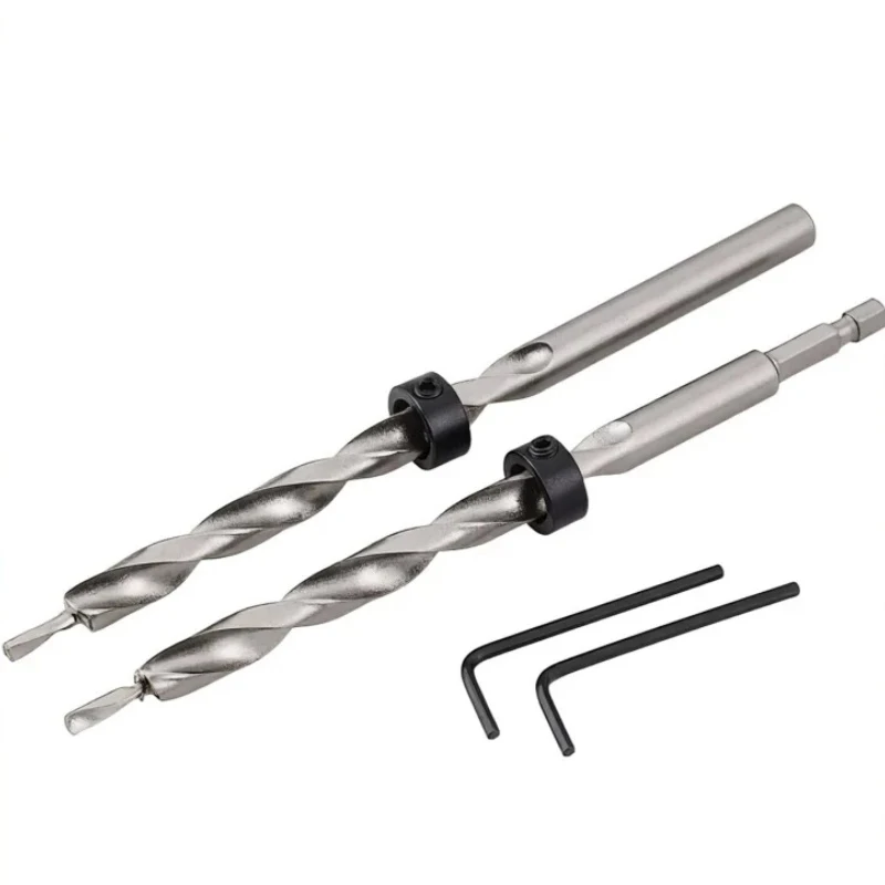 Twist Step Drill Bit with Stoper Locator for Kreg Jig Guide Manual Pocket Pilot Hole Depth Stop Collar 1/4 Hex Round Woodworking