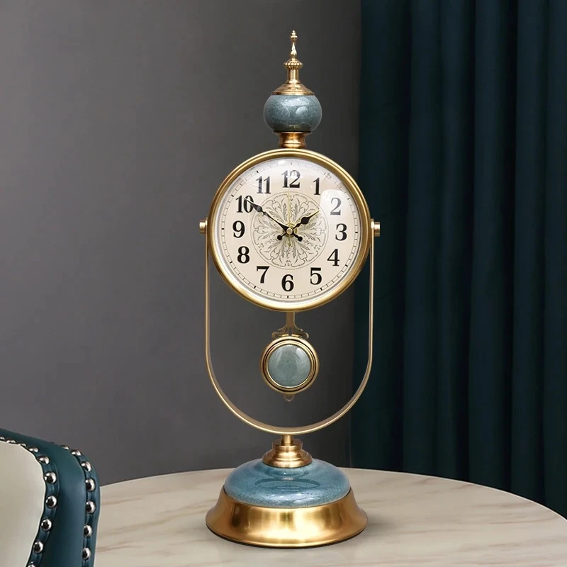 American Style Ceramic Desk Clock - Silent Swinging Decorative Clock | Luxury Light Home Decor & Office Table Clock