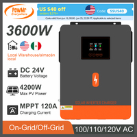 PowMr 3.6KW On/Off-Grid Hybrid Inverter 24V DC to 100V 110V 120V AC With 120A MPPT Solar Charge Controller Fit LiFePo4 Battery