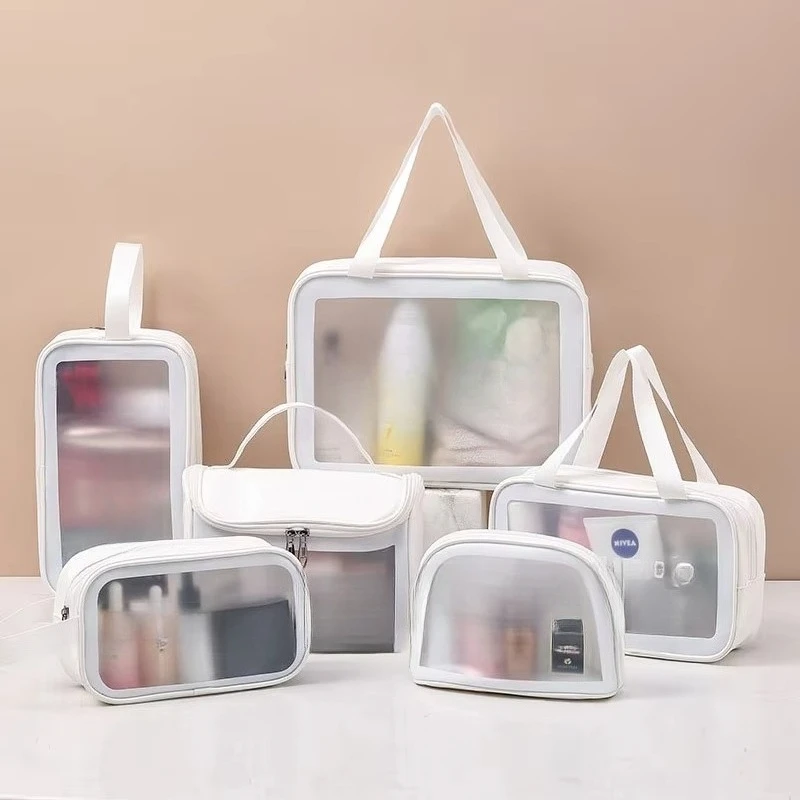 Polyurethane PVC Waterproof Travel Black Wash Bag  Women's Luxury Beauty Cosmetic Bag Pink Girl Travel Transparent Cosmetic Bag