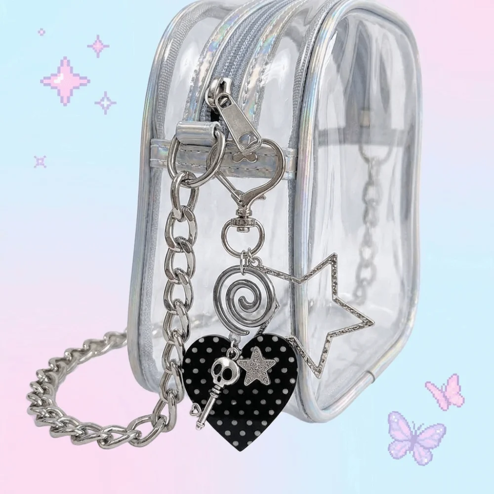 Convertible Heart Hanging Clip Polka Dot Necklace Detachable Black Acrylic Sweater Chain Exquisite Versatile Bag Pendant Women