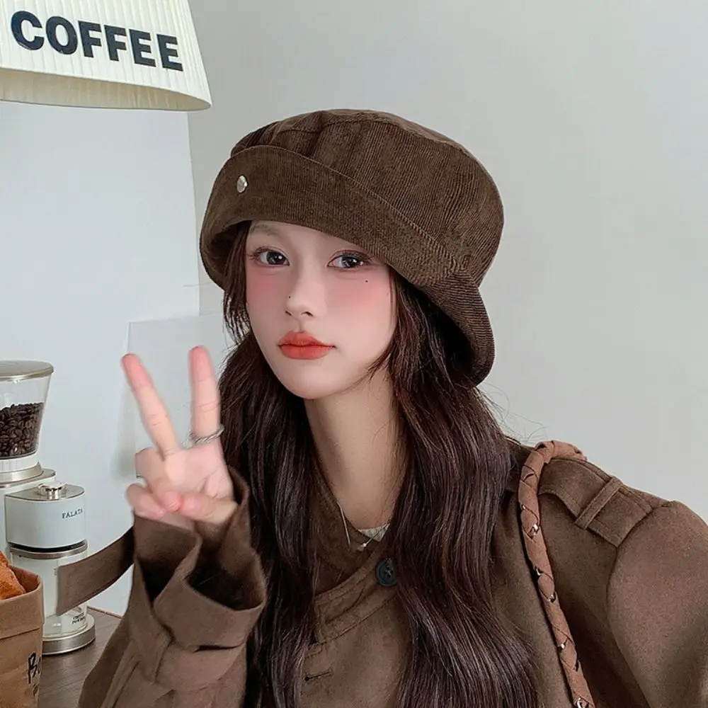 

Fashion Wide Brimmed Corduroy Bucket Hat Retro Vintage Warm Fisherman Caps Casual Solid Color Warm Basin Hat Outdoor Travel