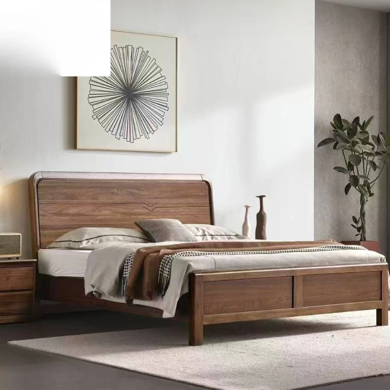 

North American black walnut solid wood bed modern wind simple wind 1.5 meters 1.8 meters master bedroom light luxury storage bed