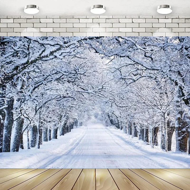 Christmas Winter Wonderland White Snow Forest Happy Birthday Party Photography Backdrop Background Banner Decoration Baby Shower