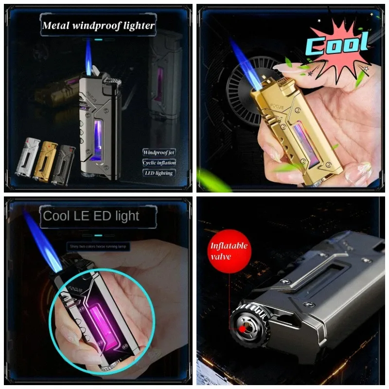 Focus on the New Straight Lighter with Visible Gass Cabin Cool LED Igniter for Mecha Modeling Gifts