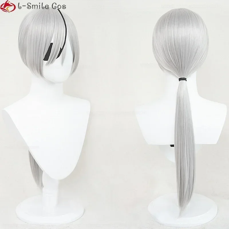 Парик для косплея Quanxi, аниме, бензопила, человек, серебристо-серый, 70 см, длинные парики Quanxi, термостойкие синтетические волосы, вечерние женские парики + шапочка для парика