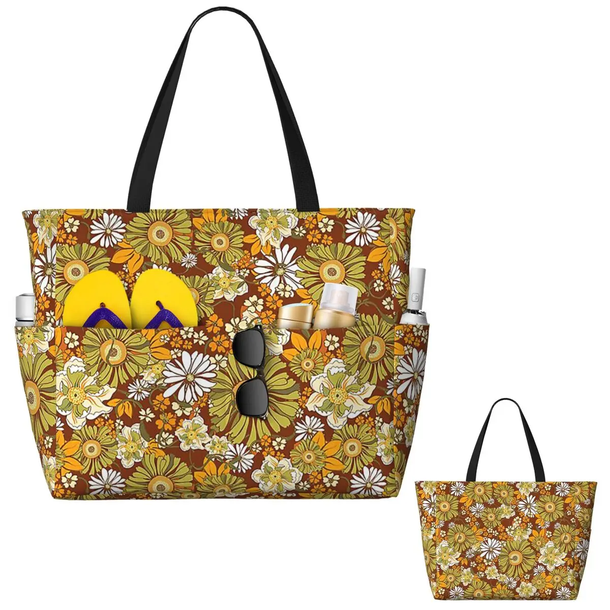 

70-е годы Ретро Винтаж Цветочный Мощный Узор Бохо Пляжная Сумка Спортивная Тренажерный Зал Йога Дафл Большая Сумка Женская Дорожная Сумка Фитнес-сумка