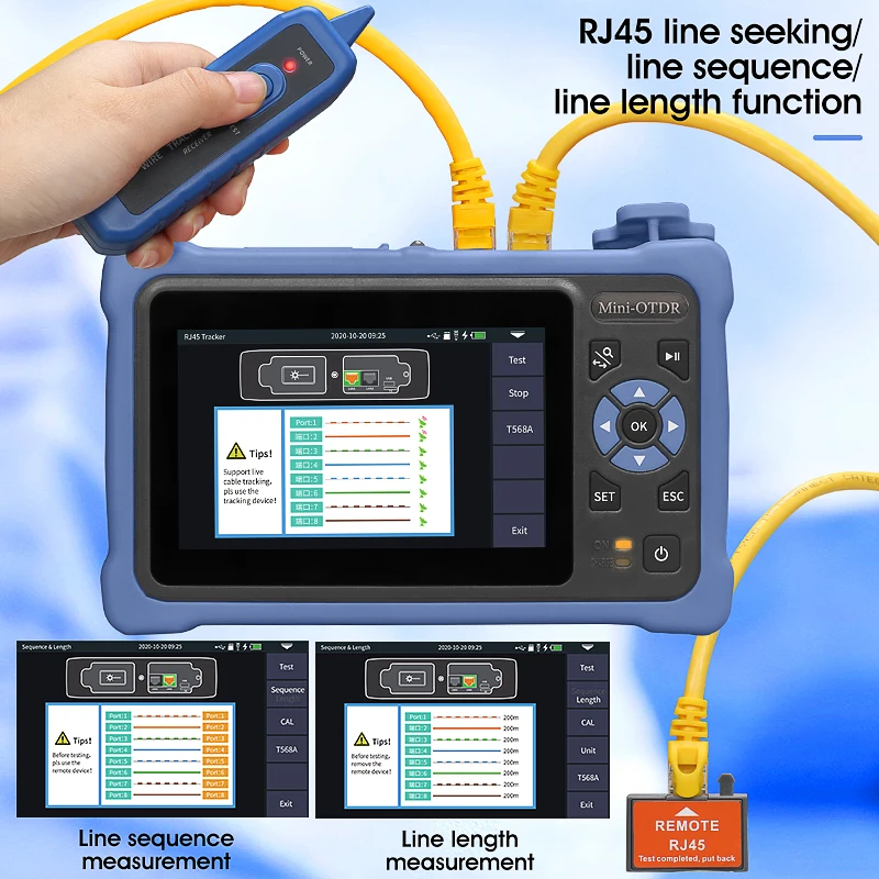 MINI OTDR 1310/1550nm 26/24dB Fiber Optic Reflectometer Touch Screen VFL OLS OPM Event Map Ethernet Cable Tester