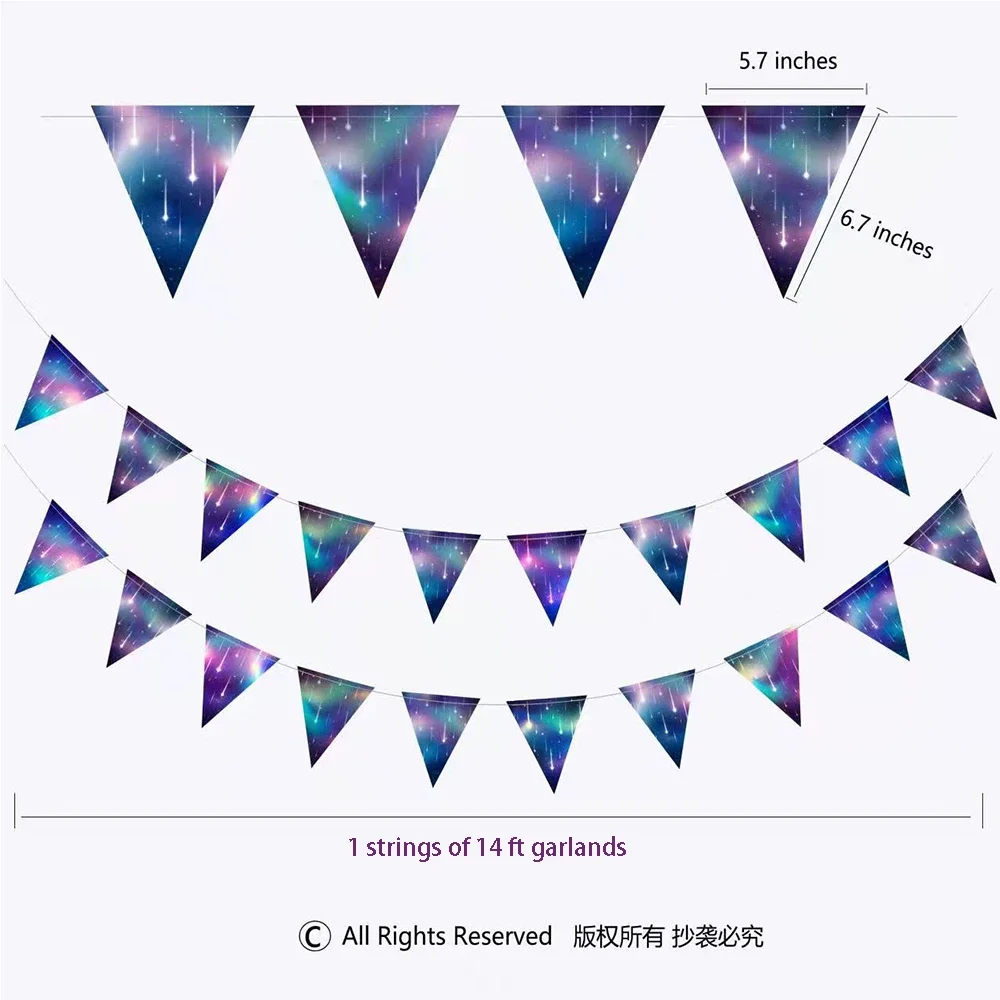 14ft funkeln sternen klare blaue lila Papier flagge Dreieck Banner Dekorationen für Universum Nacht Shooting Star themen orientierte Geburtstags feier – Detail 3