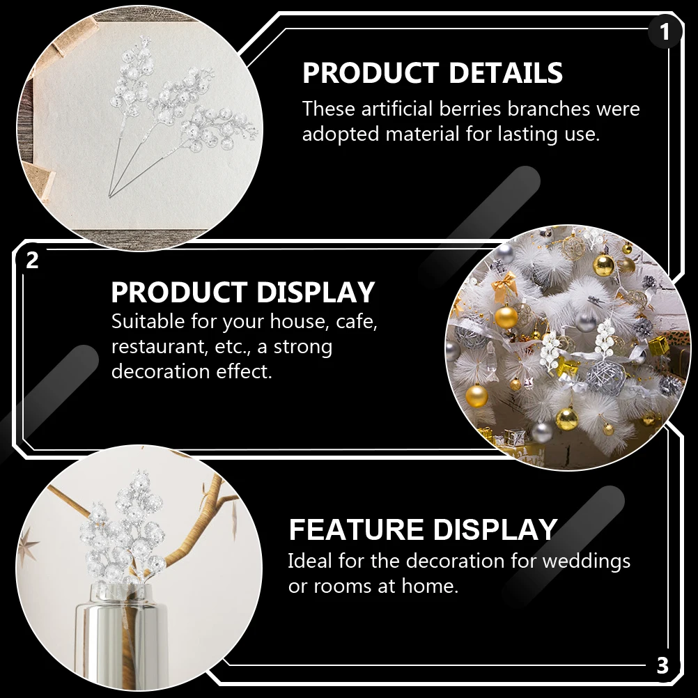 

24pcs Bright Sequin Small Berries Branches Christmas Simulation Berry Stems For Home Party Decoration Xmas Glitter Artificial