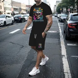 2024 Summer New Men's T-shirt+Shorts Set Men's Sports Set Printed Casual Fashion Breathable Short Sleeve Set