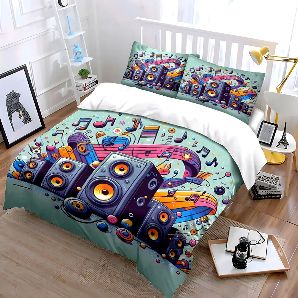 Colorful Speaker Set for Music Events Soft Skin-Friendly Bedding Set Includes 1 Duvet Cover And 2 Pillowcase, Gift