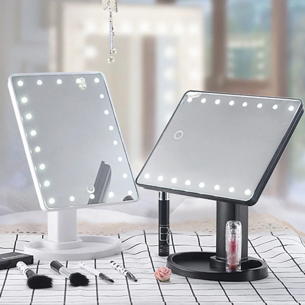 Professional LED Light Makeup Mirror Rotatable 22 Lamp Adjustable Light 16/22 TouchScreen Table Mirror For Lady Portable Student