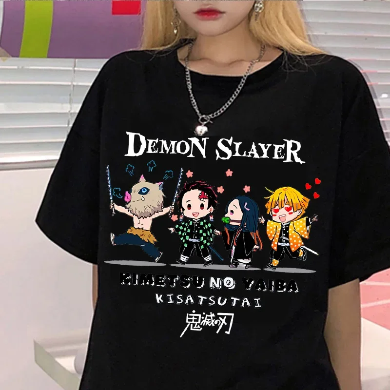 انمي ياباني شيطان القاتل نمط تي شيرت للجنسين Kawaii Kimetsu No Yaiba المرأة تي شيرت Tanjirou Kamado للجنسين تي شيرت ممتع