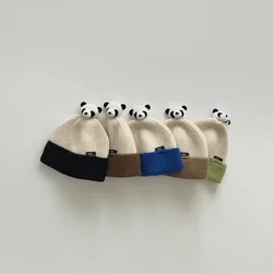 Gorros de punto para bebé, accesorios de panda de dibujos animados para niños y niñas, gorros suaves y cálidos para niños, Otoño e Invierno