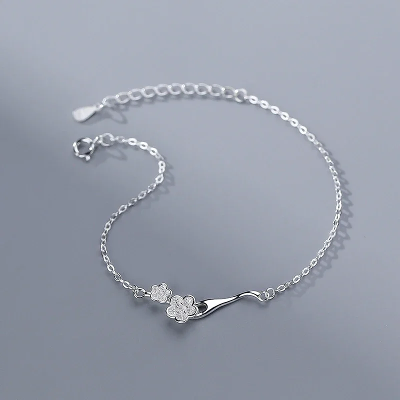 Female 925 Sterling Silver Bracelet Fashion Flower Korean Jewelry Blossom Charm Woman Accessories Gift Idea Valentine Products