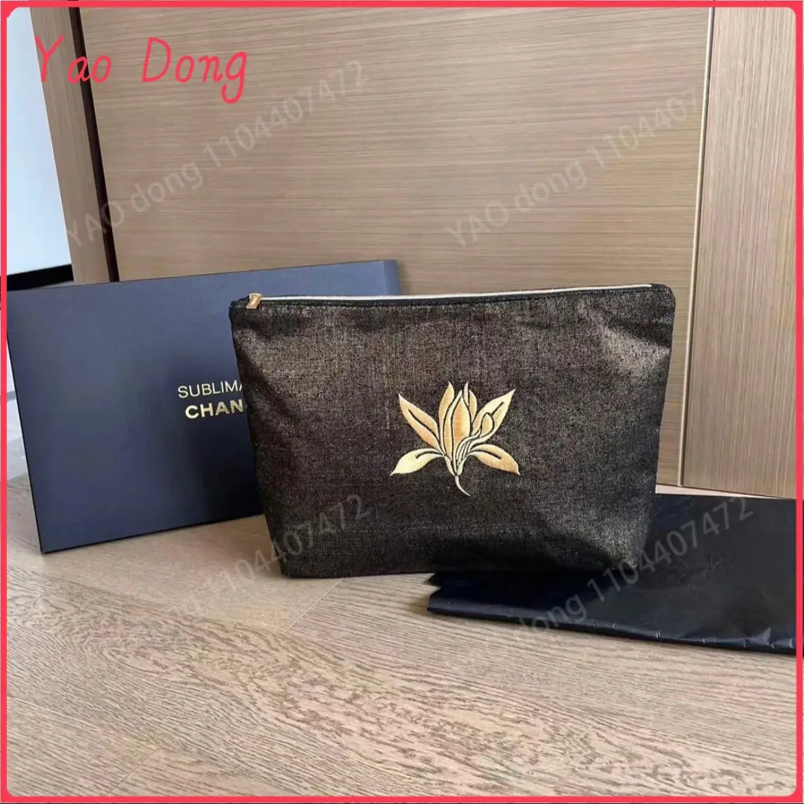 Yao Dong Luxury gold cotton and linen storage bag large-capacity wash bag solid color cosmetic bag