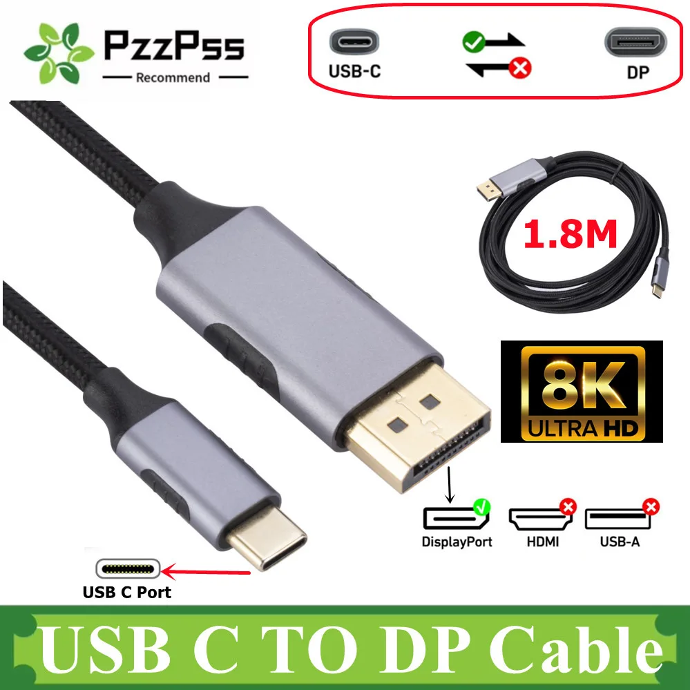 1,8 m USB-C-auf-DisplayPort-Kabel 8K@60Hz Typ C 3.1 auf DP Adapter Display Port 1.4 Thunderbolt 3 4 für MacBook Air Samsung