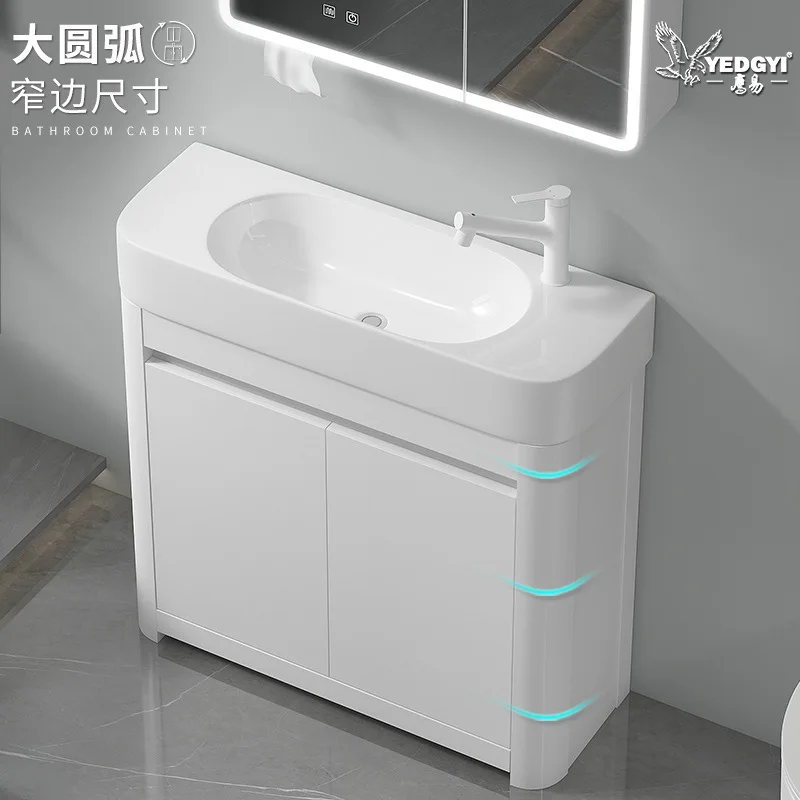 Small apartment circular arc bathroom cabinet extremely narrow integrated ceramic washbasin bathroom floor-to-ceiling washbasin