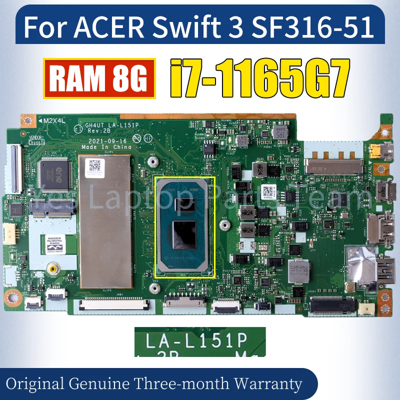 LA-L151P For ACER Swift 3 SF316-51 Laptop Motherboard SRK02 i7-1165G7 RAM 8G Notebook Mainboard Tested