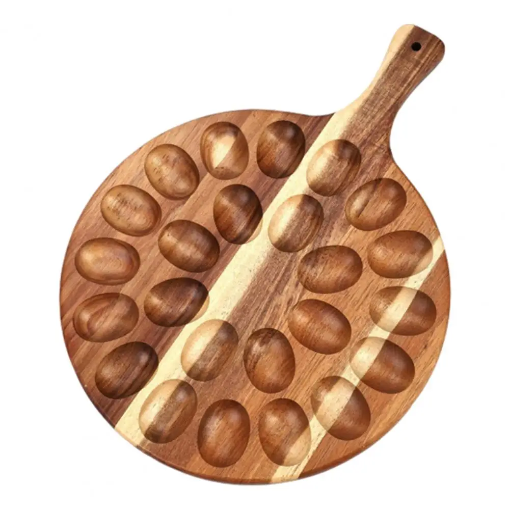 Refrigerator Egg Holder Wooden Easter Deviled Egg Platter with Handle Round Charcuterie Serving Board for 24