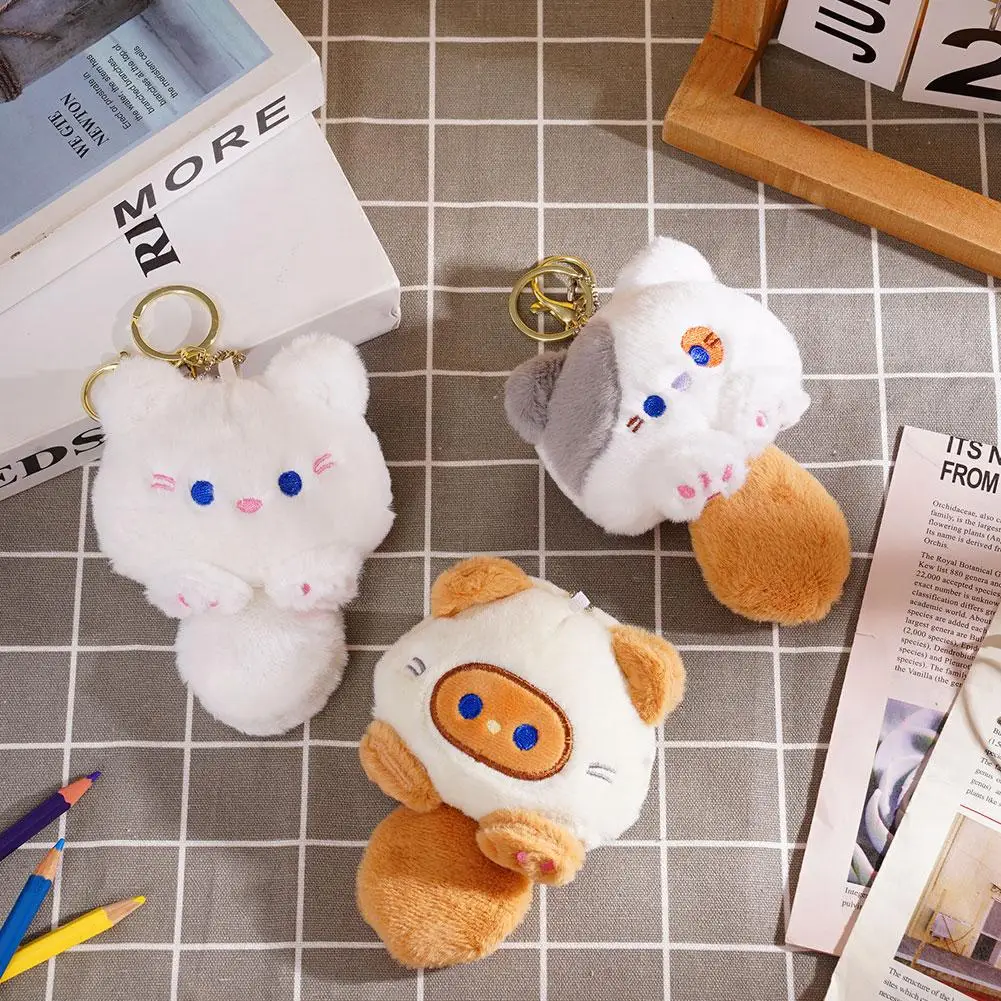 พวงกุญแจหางแมวยาวแฟชั่น ตุ๊กตาแมวน่ารัก พวงกุญแจตุ๊กตาแมวสีสันสดใส ตุ๊กตาแมวนุ่มนิ่มน่ารัก