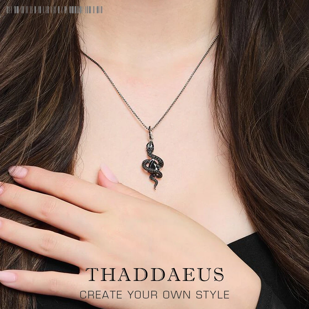 

Pendant Black Snake with Black Stone Jewelry Europe Style Accessories Vintage Gift in 925 Sterling Silver For Woman Men