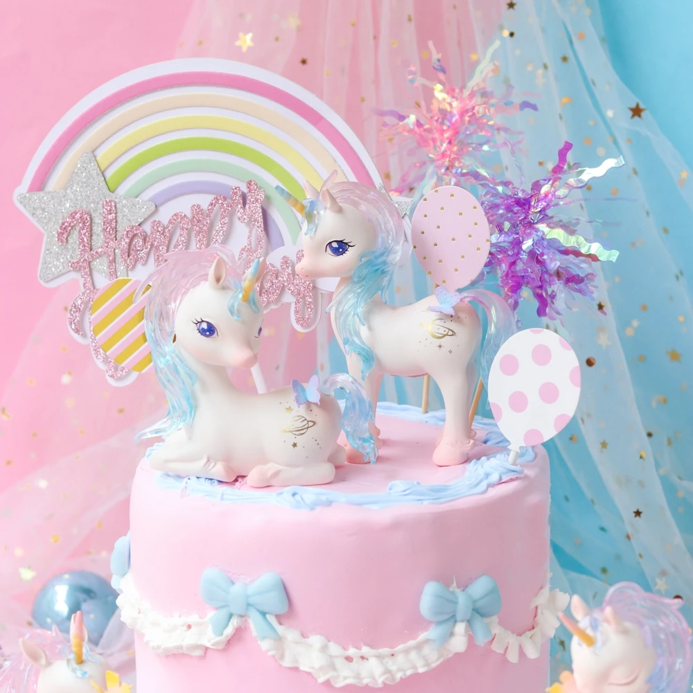 Unicorn Cake Ornament Baby Girl Birthday Party Decoration Rainbow Pony Cake Toppers Baking Gifts