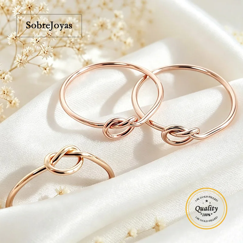 14K Rose Gold Filled Love Knot Ring Minimalist Single Design for DIY Jewelry Wholesale Findings US Sizes 5/6/7/8