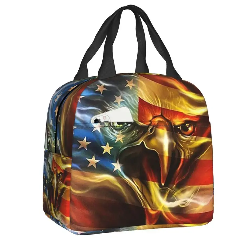 American Flag Eagle Resuable Lunch Box for Leakproof Patriotic Cooler Thermal Food Insulated Lunch Bag Kids School Children