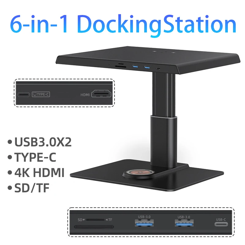 Computer Monitor Stand Riser Docking Station with HDMI USB 3.0 Type-C SD/TF Wireless Charger Compatible Computer Desktop Laptop