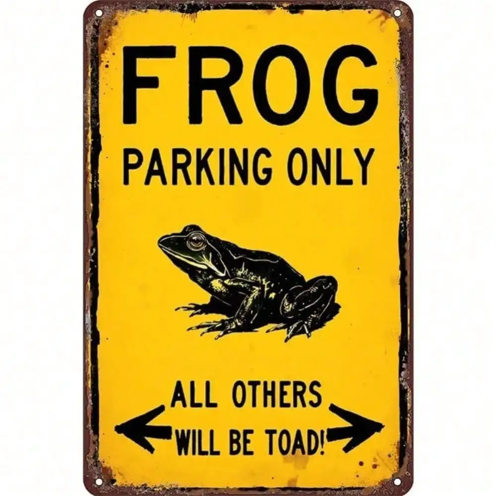 Panneau en métal drôle en forme de grenouille 12x8 pouces, décoration murale rétro pour jardin, garage, véranda, cadeau unique pour les amateurs d'animaux