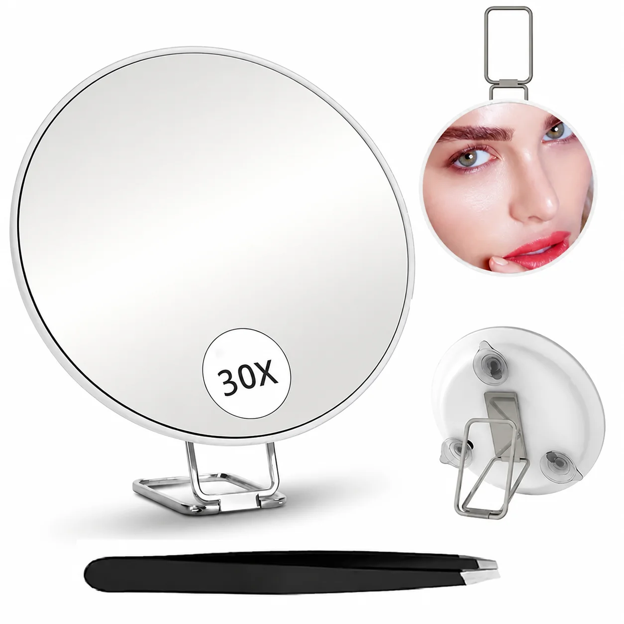 Sleek Plastic Magnifying Mirror Suction Base Precision Cosmetic Glass Compact Facial Makeup Looking Glass Wall Vanity Panel