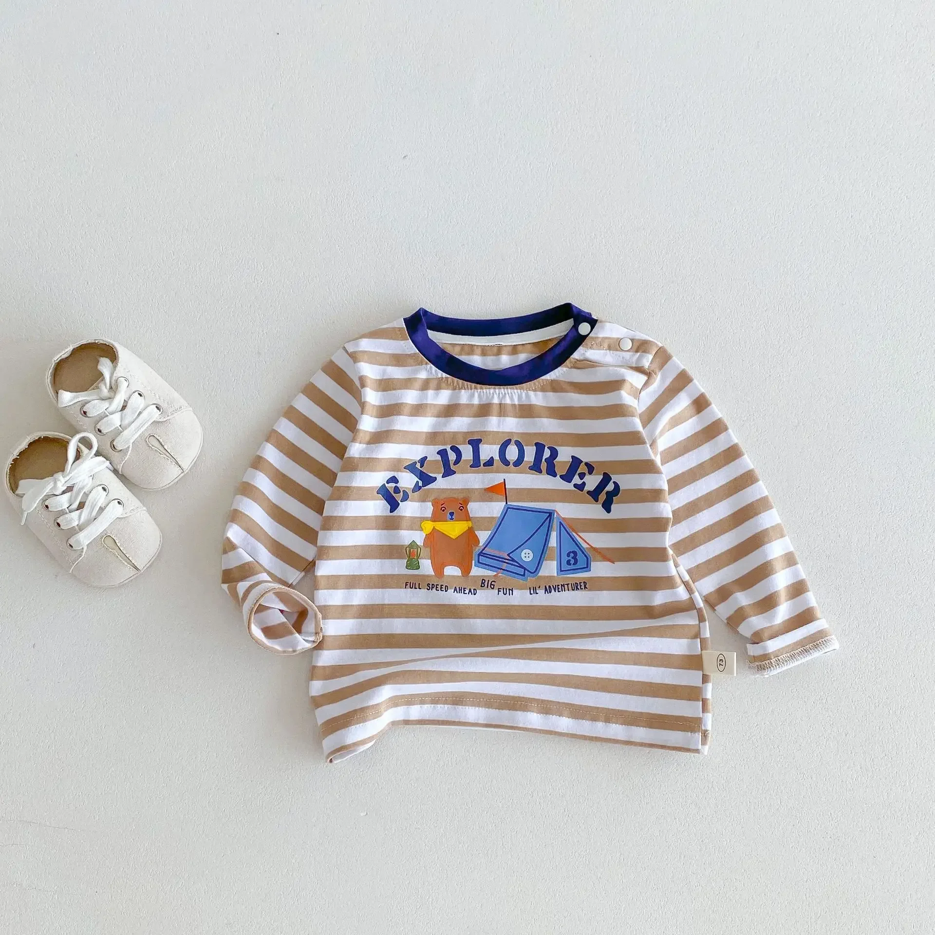 

Boy tshirt autumn new kids bottoming shirt 0-5 years old letter bear baby clothing striped