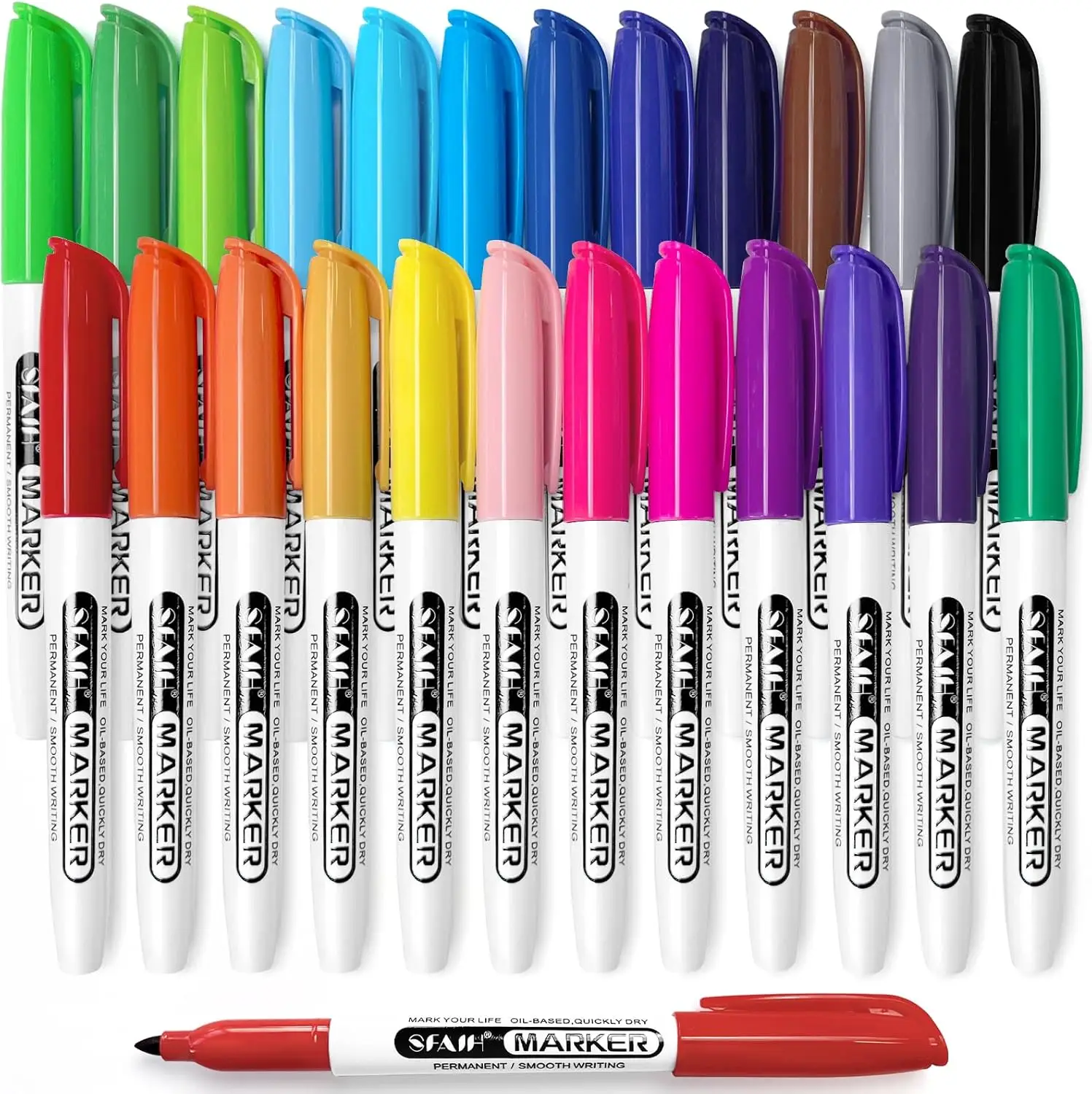

24 Colors Permanent Markers, Assorted Vibrant Quick Drying Fade Resistant Fine Point for Paper Plastic Wood Coloring Drawing