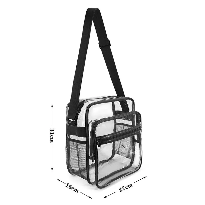 Sacs à bandoulière transparents en PVC pour hommes et femmes, sac de messager lancé, étui de rangement transparent visible gratuit, prohibition des