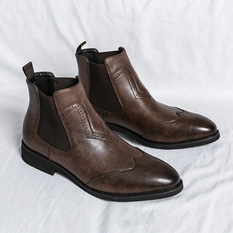 

Designer Brand Men's Genuine Leather Boots Business Leather Shoes Banquet Men's Dress Shoes Pointed Toe Trendy High Top Shoes
