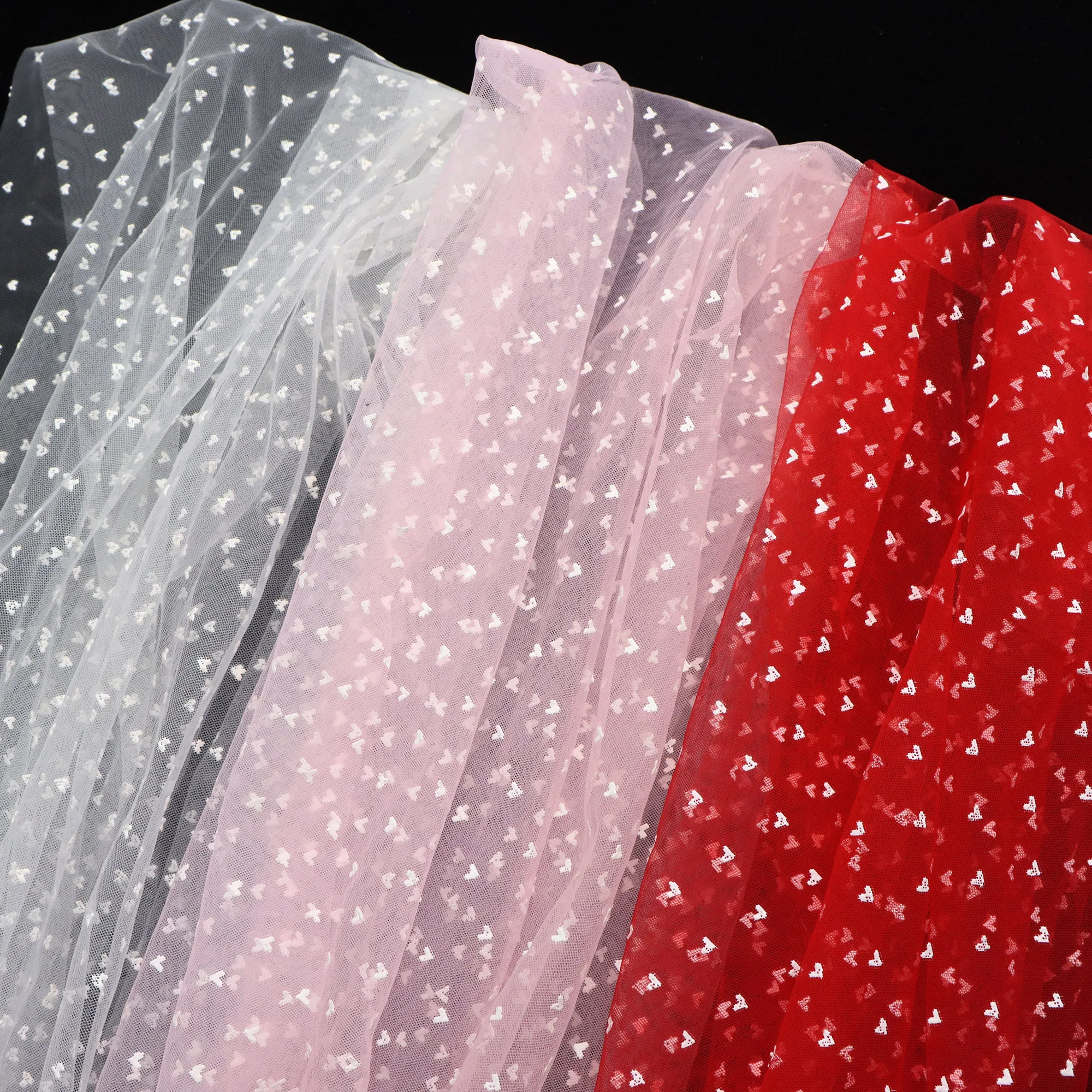 50x130cm Tulle Mesh with 3D Heart Printing Pattern for DIY Bows Party Capes Tutu Dress Sewing