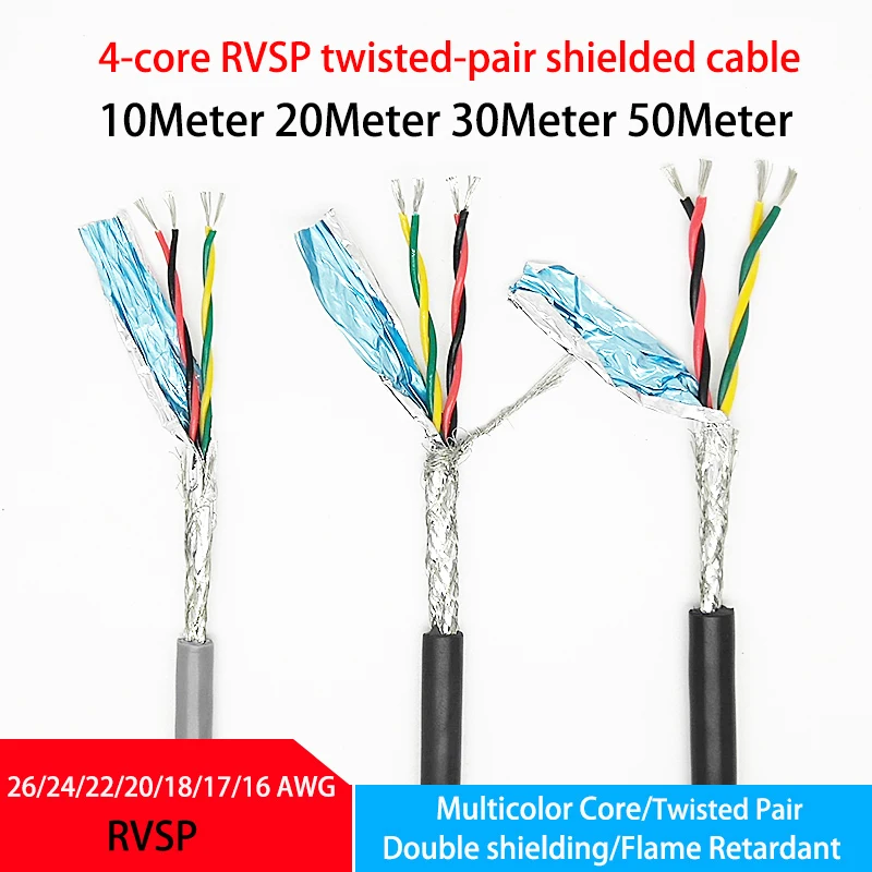 

RVSP 4Core Twisted Pair Shielded Cable 26 24 22 20 18 17 AWG RS485 Signal Control Wire 4Wire Audio Cable Monitor the Power Cord