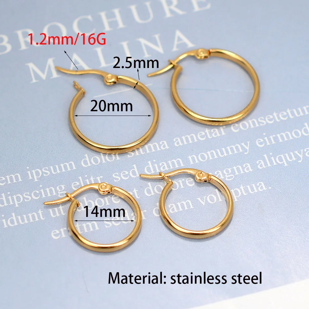 Diâmetro 20mm, 40mm de aço inoxidável plana hoop brinco ouro cor círculo brincos redondos para mulher leve aros na moda jóias