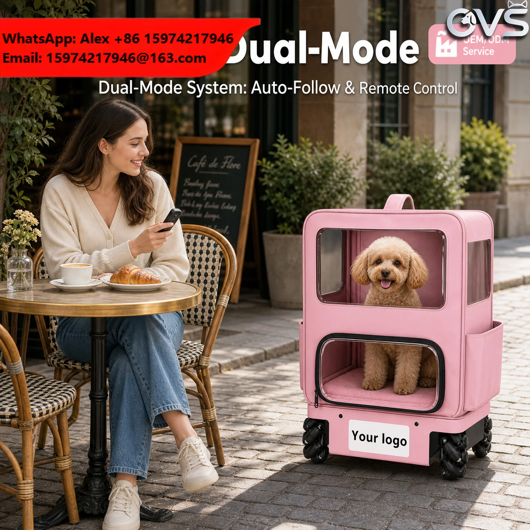 OVS Lightweight 3-In-1 Sturdy Mesh Multi-Functional Durable Outdoor Safe Travel 4-Wheel Stable Automatic Pet Stroller