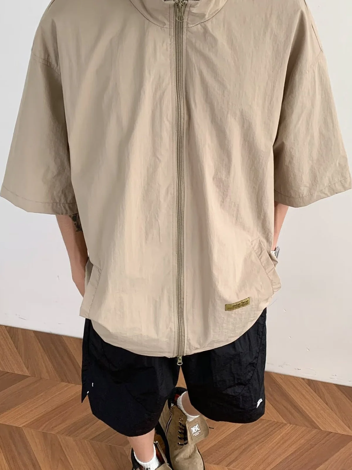 

Retro Japanese Workwear ort Sve Men's Summer Loose Casual f Sve Jaet Lightweight Sport Top Outerwear