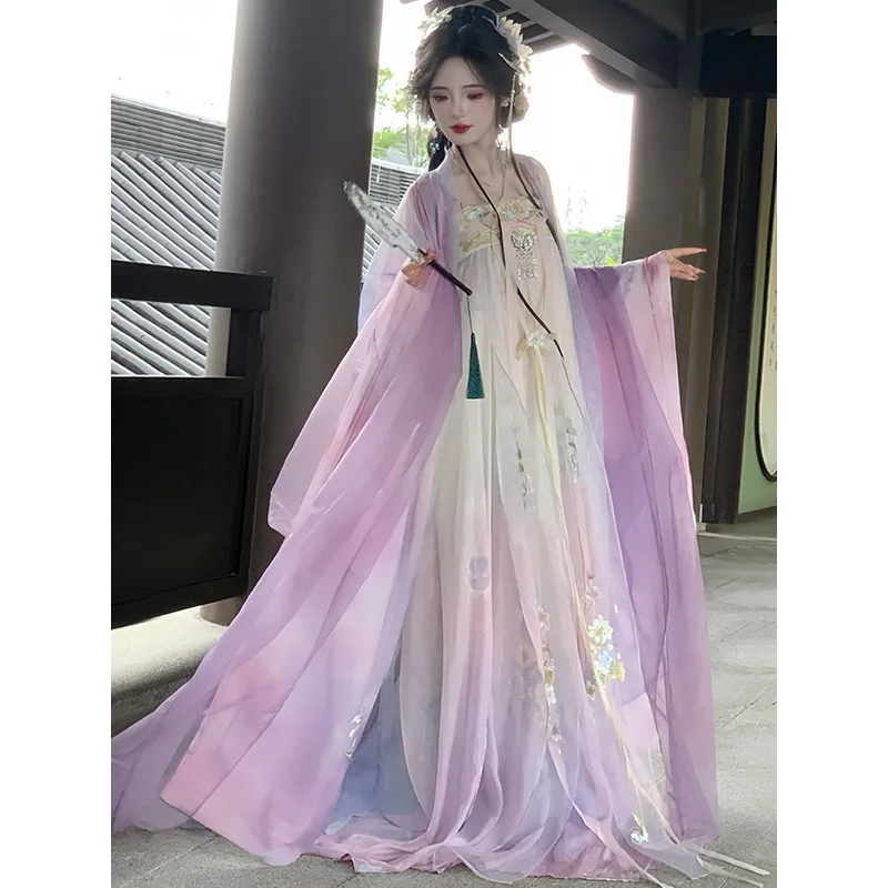 Tang Dynasty chest-length broken skirt embroidered with large sleeves improved Hanfu women's suit