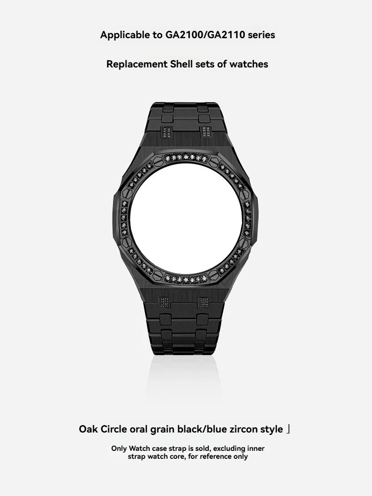 For Casio G-SHOCK Black Knight Watch GA-2100/GA-2110/GA-B2100 Modified Black Diamond Case Stainless Steel Strap Set Accessories