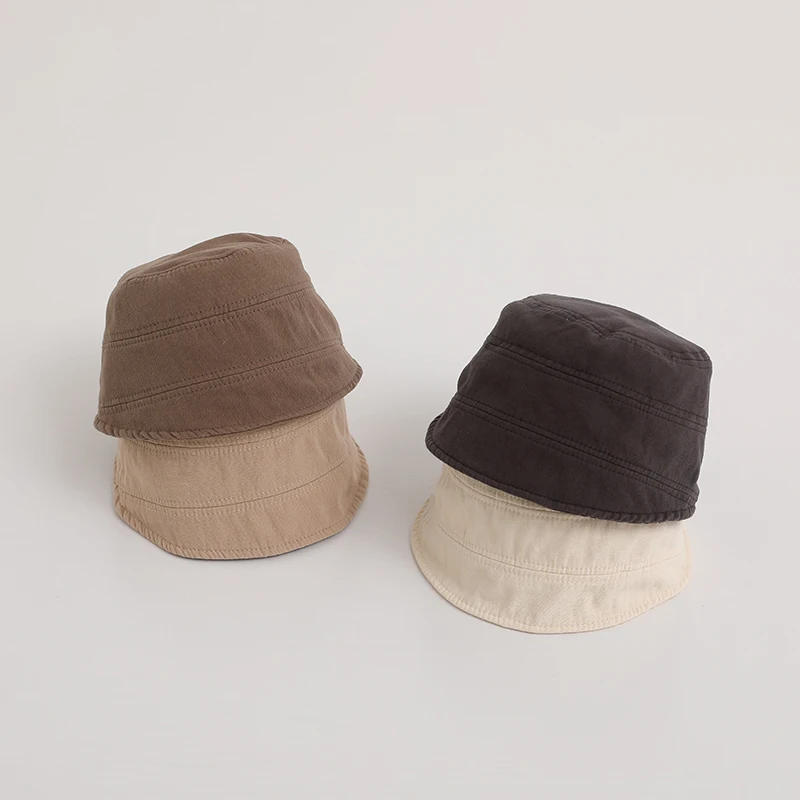 

Solid Color Children Basin Hat Fashion Kids Fisherman Cap Cotton Breathable Bucket Hats 1-3year Boys Girls Baby Sunshade Visors