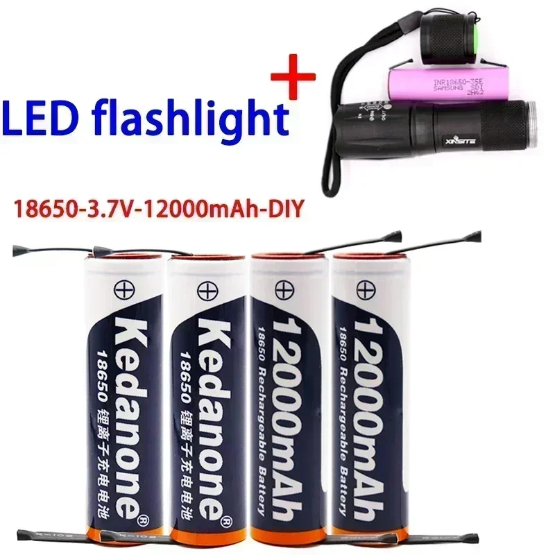 18650-Akku 3,7 V18650 12000 mAh Kapazität Lithium-Ionen-Akku für Taschenlampen-Akku + DIY